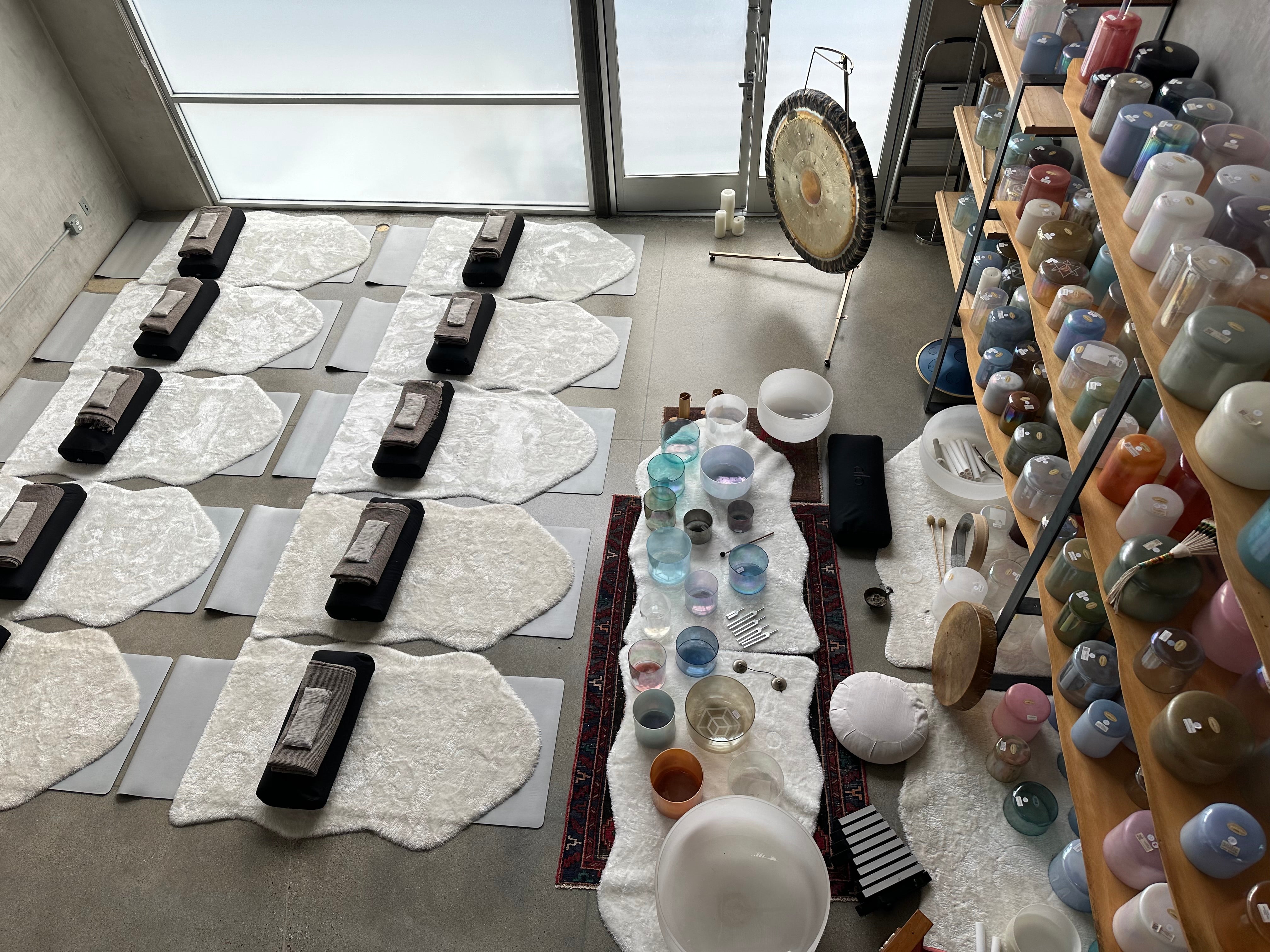 The Sound Healing Studio in Los Angeles - Display of High-Quality Healing Instruments Ready for Sound Bath Experiences and Training