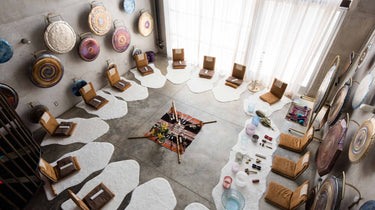 The Sound Healing Studio in Los Angeles, showcasing a serene space filled with crystal singing bowls and instruments designed for sound bath experiences