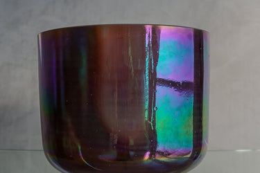 Crystal Tones Alchemy Bowl 12” C# - 10 Amethyst, Platinum Frosted (Inside), Celestial Rings Bowl - The Sound Healing Studio