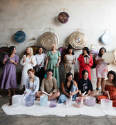 Sound healing training session in Los Angeles, featuring participants engaging with crystal singing bowls and sound bath instruments for vibrational healing.