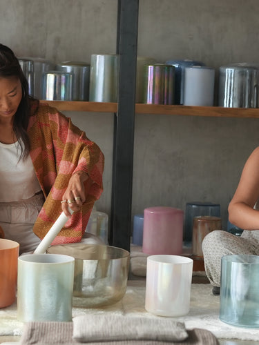 Women Playing Crystal Tones Singing Bowls - Immersive Sound Healing Session for Relaxation and Vibrational Healing