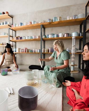 Sound healing studio in Los Angeles with singing bowls, gongs, and healing instruments for sound bath experiences and training